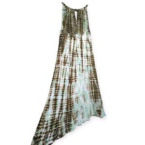 XCVI Vintage 90s Tie Dye Dress Turquoise Green High Neck Soft Y2K M